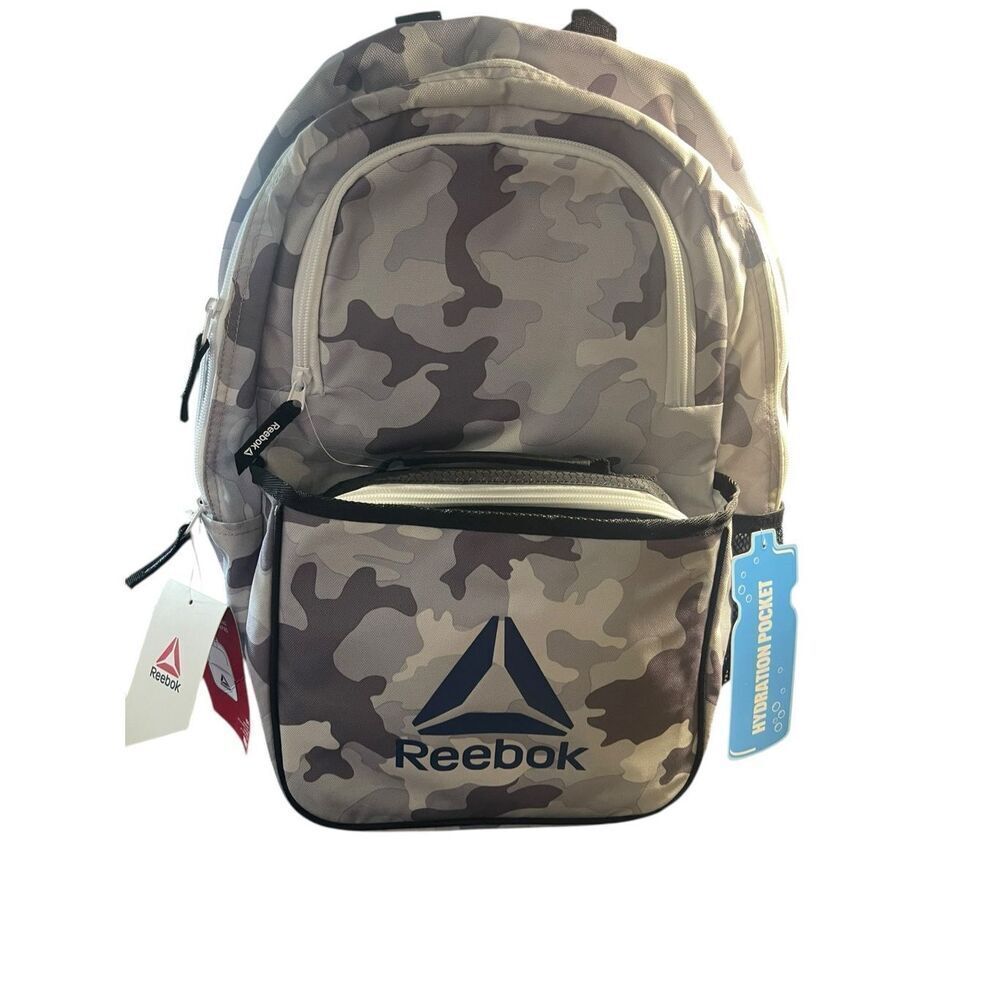 NWT Reebok Kids Light Gray Camo Detachable Lunch Bag 15L Riley Backpack